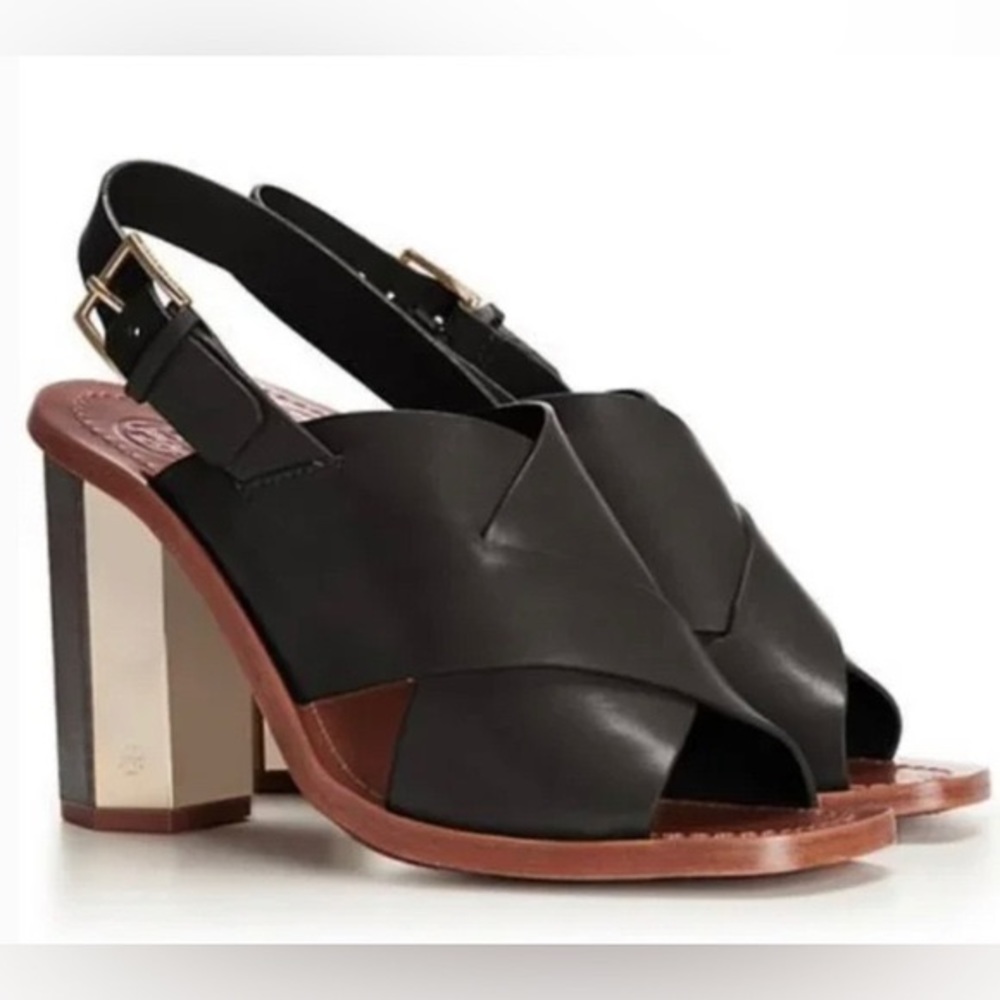 Tory Burch Bleecker Slingback Black Leather Sandal,